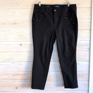 Talbots Slim Ankle Jeans Black Sz 16 Crystal Bedazzled Limited Edition Flawless